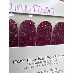 NWT Color Street "Wine Down" Deep Red Silver Glitter Nail Strips